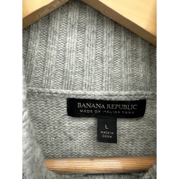 Banana Republic Sweater Men Large Gray Merino Wool Blend Fisherman Mock Neck - Picture 4 of 7